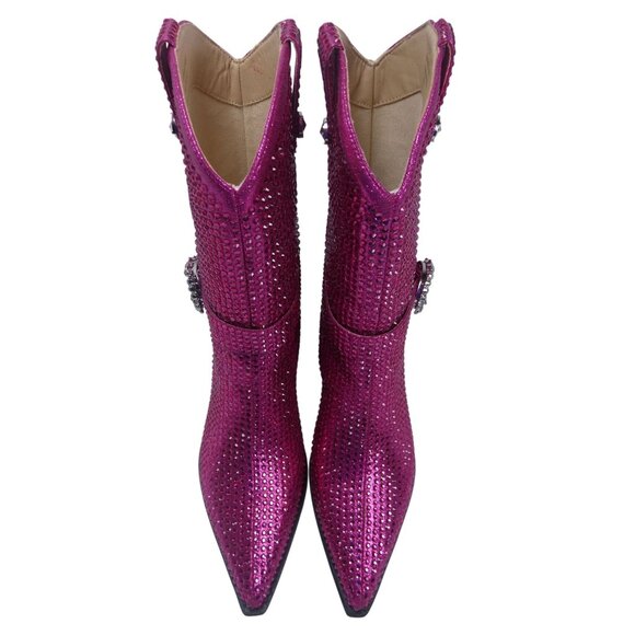 Mi.iM Shoes - Mi.iM Women's Fuchsia Rhinestone-Studded with straps Cowboy Boots Size 7.5 - 8